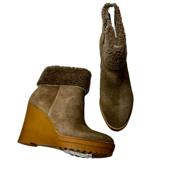 Lauren Ralph Lauren Brown Steph Shearling-Cuff Wedge Booties NEW Size 10 - Picture 2 of 12